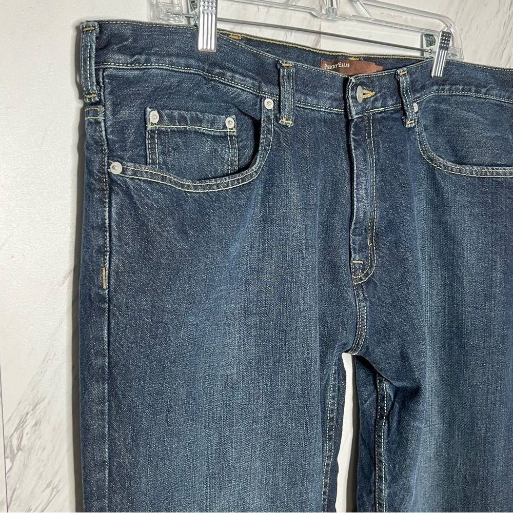 Perry Ellis Men's Straight Jeans - Dark Blue Denim - Picture 2 of 6